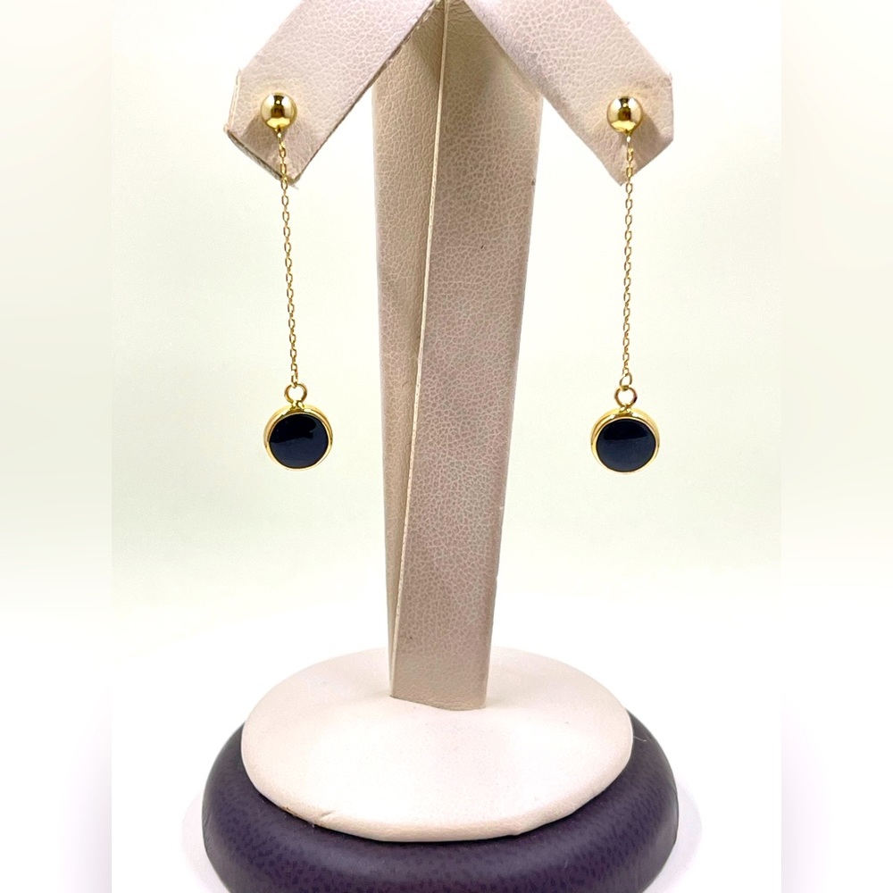 Black Enamel Dangle Earrings In 14k.